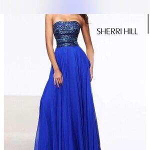 Sherri Hill Yellow and Blue Strapless Dress